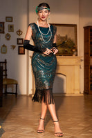 Load image into Gallery viewer, Beaded Fringed Dark Green Sequins Party Dress