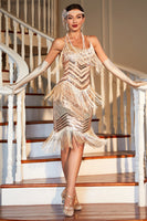 Load image into Gallery viewer, Spaghetti Straps Champagne Fringed Sequins Great Gatsby Dress