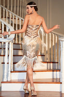 Load image into Gallery viewer, Spaghetti Straps Champagne Fringed Sequins Great Gatsby Dress