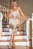 Load image into Gallery viewer, Spaghetti Straps Champagne Fringed Sequins Great Gatsby Dress