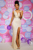 Load image into Gallery viewer, Champagne Deep V Neck Sequins Prom Dress with Slit