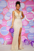 Load image into Gallery viewer, Champagne Deep V Neck Sequins Prom Dress with Slit