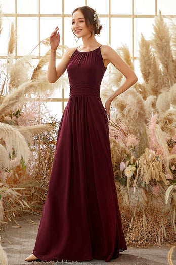 Elegant Burgundy Chiffon Bridesmaid Dress