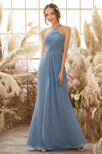 Baby Blue Halter Long Bridesmaid Dress