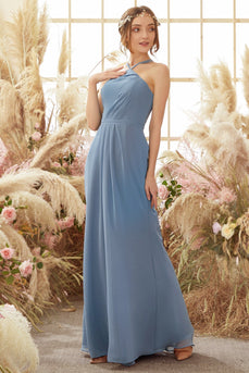 Baby Blue Halter Long Bridesmaid Dress