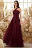 Load image into Gallery viewer, Burgundy Halter Chiffon Bridesmaid Dress