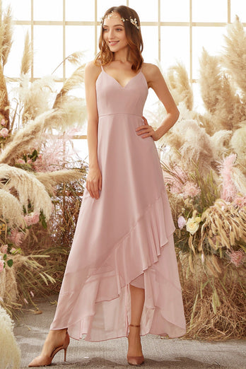 Blush High Low Chiffon Bridemaid Dress