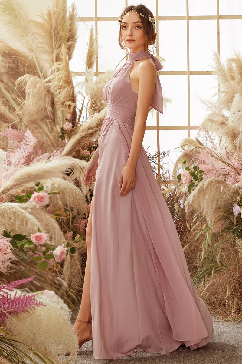 Load image into Gallery viewer, Halter Pleated Chiffon Bridesmaid Dress