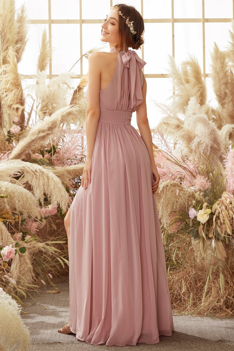 Load image into Gallery viewer, Halter Pleated Chiffon Bridesmaid Dress