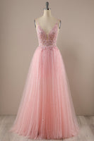 Load image into Gallery viewer, Pink Beading Tulle Princess Prom Dress