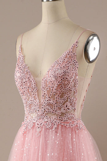 Pink Beading Tulle Princess Prom Dress