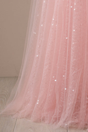 Pink Beading Tulle Princess Prom Dress