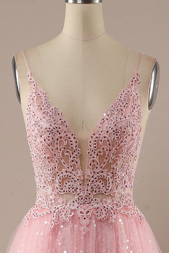 Pink Beading Tulle Princess Prom Dress