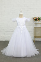 Load image into Gallery viewer, White Tulle Floor Length Flower Girl Dress