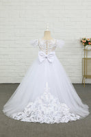 Load image into Gallery viewer, White Tulle Floor Length Flower Girl Dress
