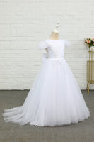 Load image into Gallery viewer, White Tulle Floor Length Flower Girl Dress