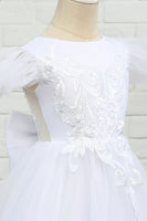 Load image into Gallery viewer, White Tulle Floor Length Flower Girl Dress