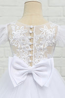 Load image into Gallery viewer, White Tulle Floor Length Flower Girl Dress