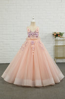 Load image into Gallery viewer, Pink Tulle Spaghetti Straps Flower Girl Dress