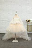 Load image into Gallery viewer, Apricot High-low Flower Girl Dress with Bow