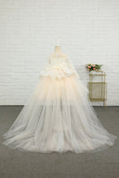 Load image into Gallery viewer, Apricot High-low Flower Girl Dress with Bow