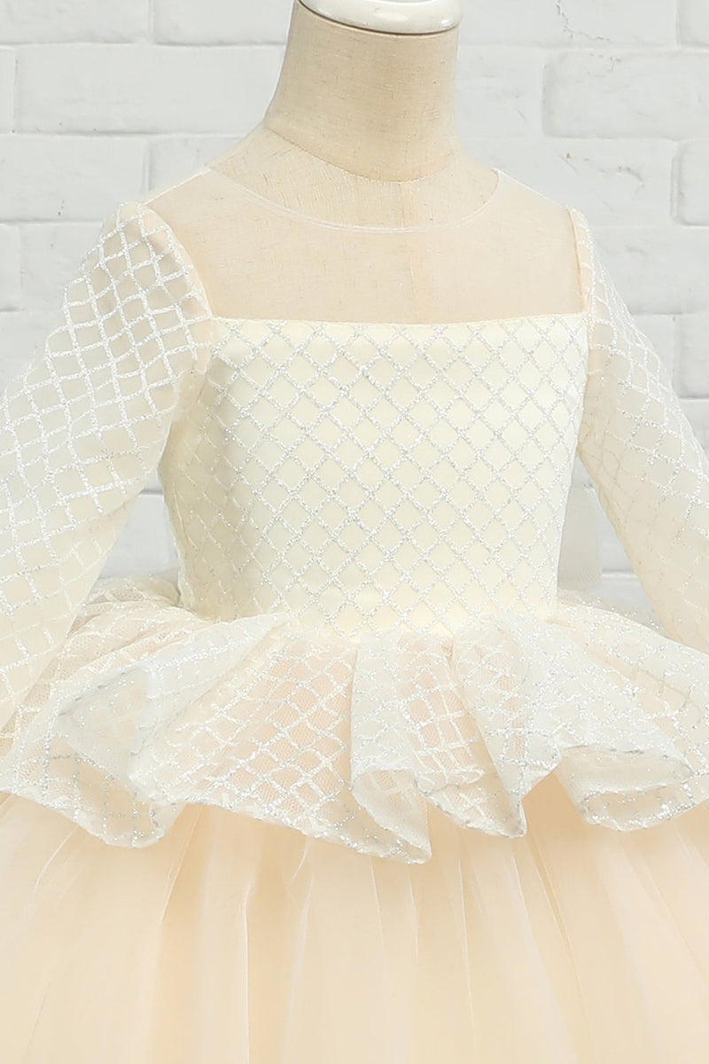 Load image into Gallery viewer, Apricot High-low Flower Girl Dress with Bow