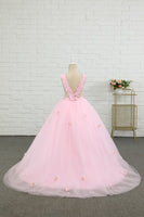 Load image into Gallery viewer, Pink Floor Length Flower Girl Dress