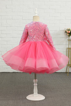 Fuchsia Tulle Sequins Flower Girl Dress