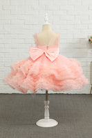 Load image into Gallery viewer, Pink Beading Tulle Flower Girl Dress with Bow