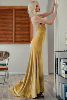 Golden Velvet Evening Party Dress