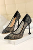 Load image into Gallery viewer, Black Lace Stiletto Pointy Heels