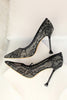 Load image into Gallery viewer, Black Lace Stiletto Pointy Heels