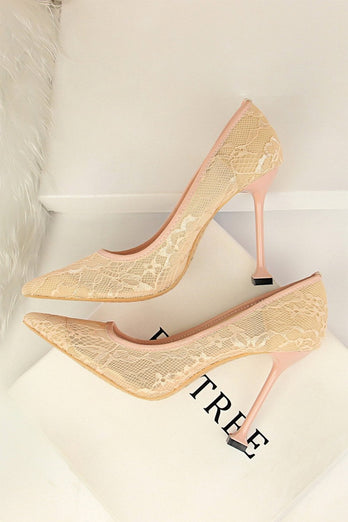Black Lace Stiletto Pointy Heels