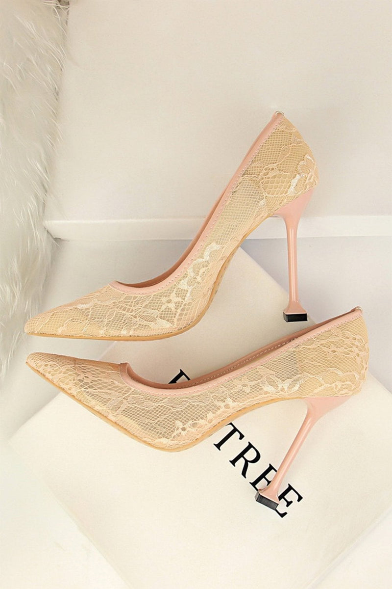 Load image into Gallery viewer, Black Lace Stiletto Pointy Heels