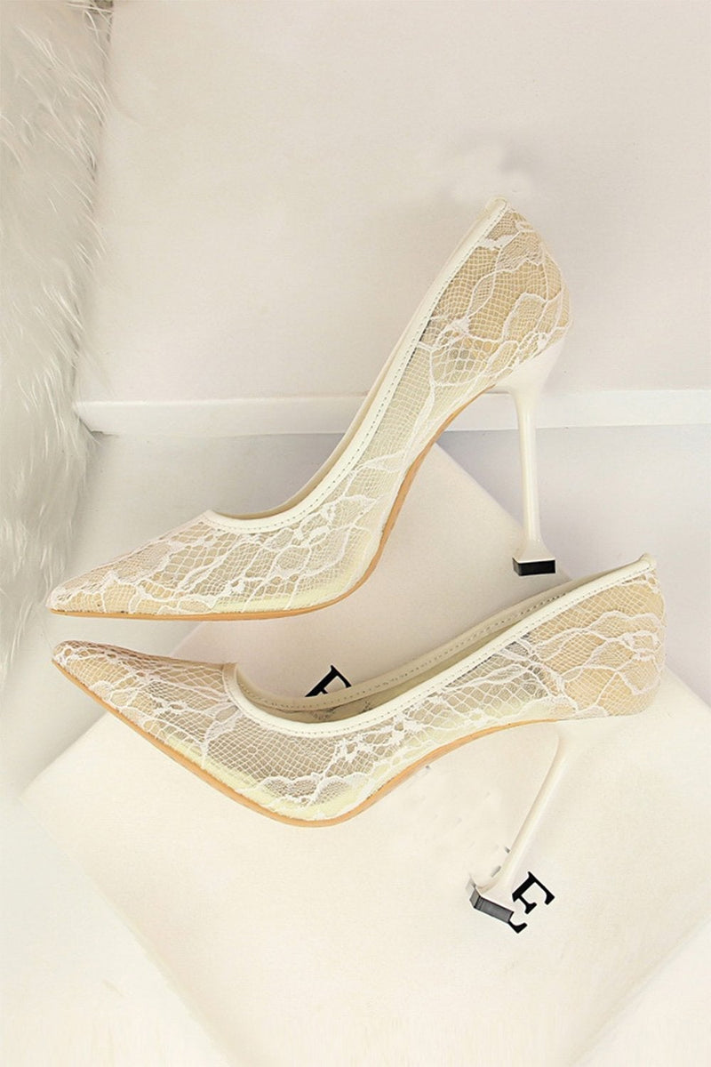 Load image into Gallery viewer, Black Lace Stiletto Pointy Heels