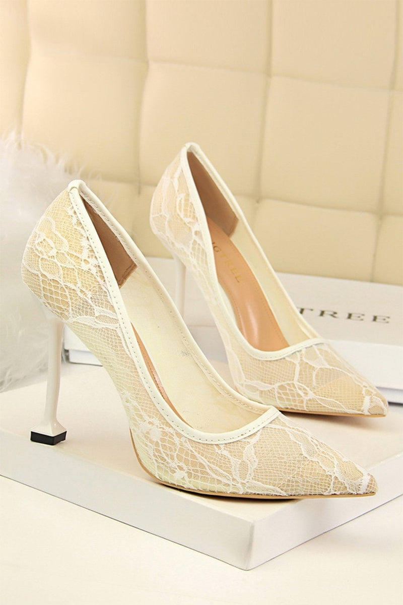 Load image into Gallery viewer, Black Lace Stiletto Pointy Heels