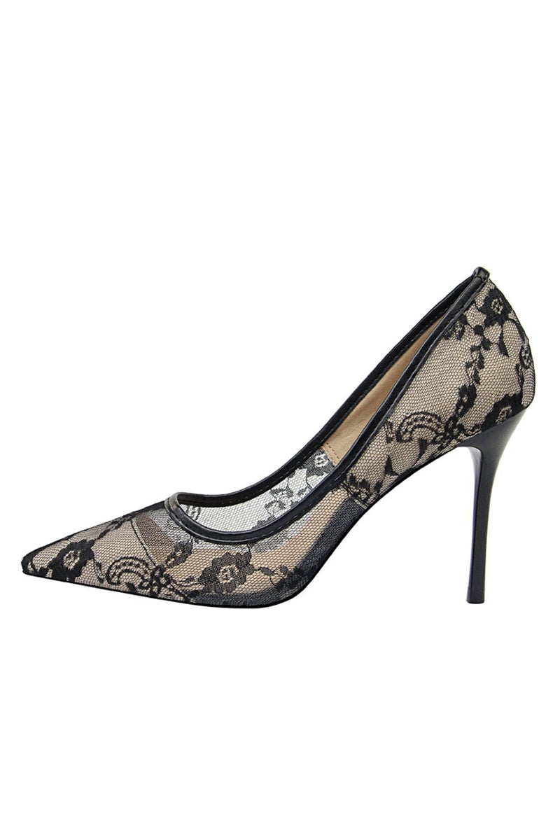 Load image into Gallery viewer, Black Flower Lace Stiletto Heels