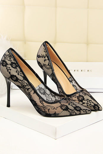 Black Flower Lace Stiletto Heels