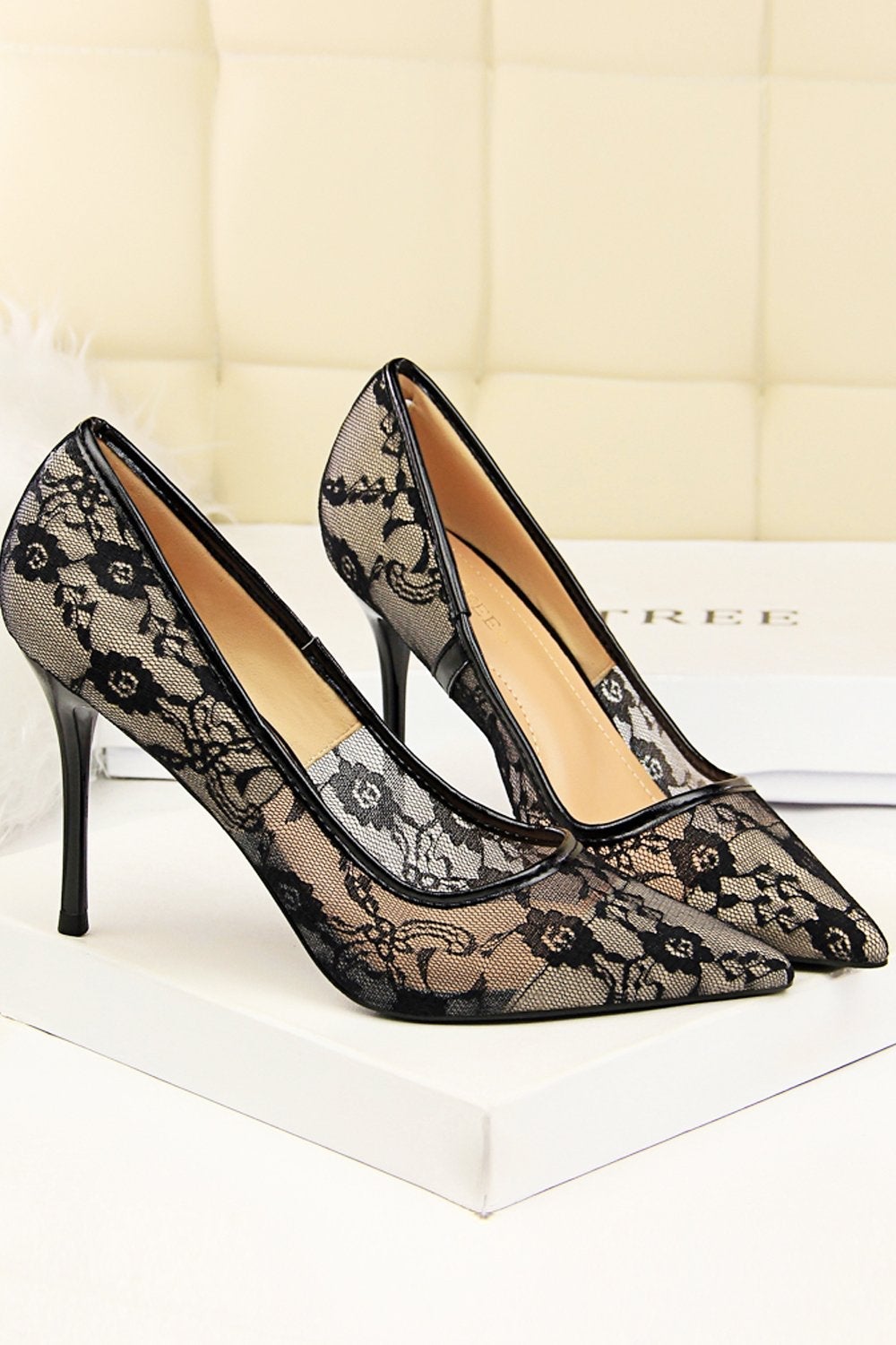 Black Flower Lace Stiletto Heels