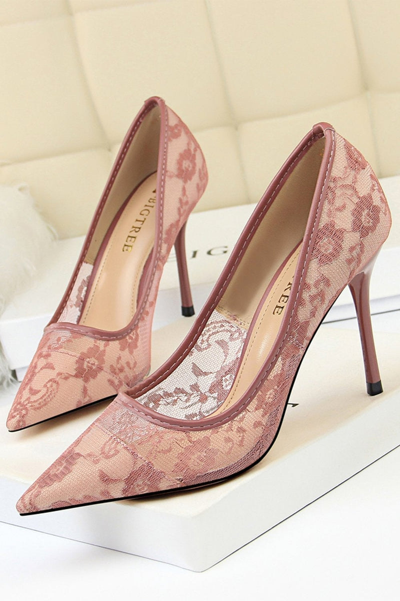 Load image into Gallery viewer, Black Flower Lace Stiletto Heels