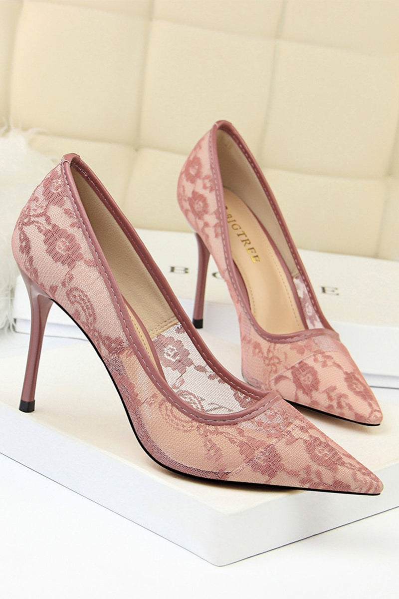 Load image into Gallery viewer, Black Flower Lace Stiletto Heels