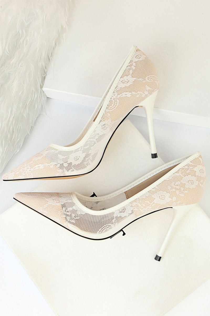 Load image into Gallery viewer, Black Flower Lace Stiletto Heels