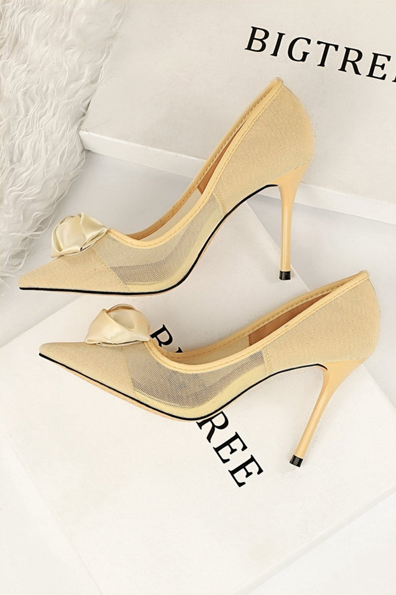 Load image into Gallery viewer, Mesh Hollow Satin Rose Flower Stiletto Heels