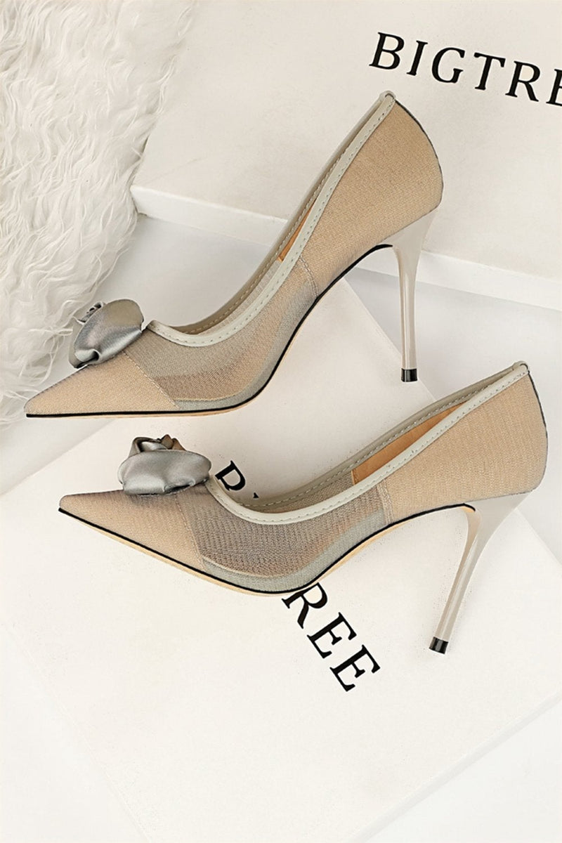 Load image into Gallery viewer, Mesh Hollow Satin Rose Flower Stiletto Heels