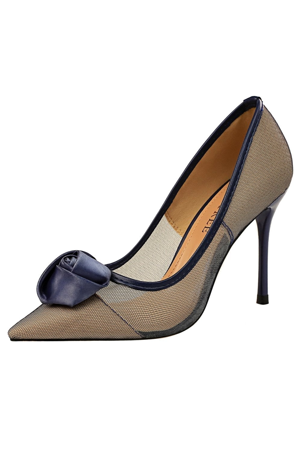 Mesh Hollow Satin Rose Flower Stiletto Heels