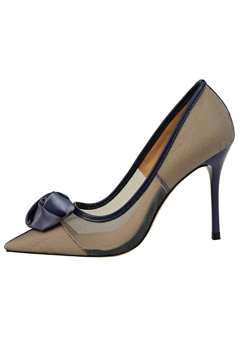 Load image into Gallery viewer, Mesh Hollow Satin Rose Flower Stiletto Heels