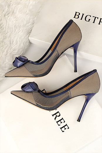 Mesh Hollow Satin Rose Flower Stiletto Heels