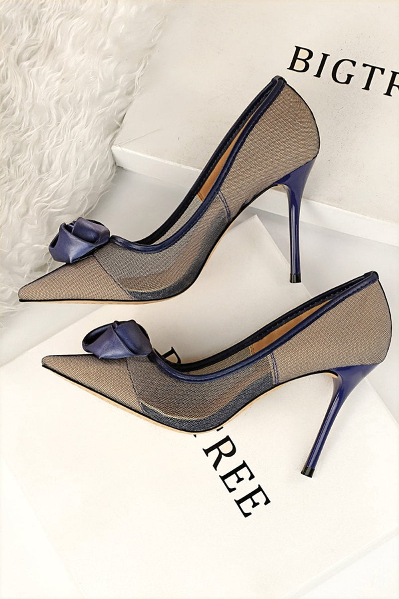 Load image into Gallery viewer, Mesh Hollow Satin Rose Flower Stiletto Heels