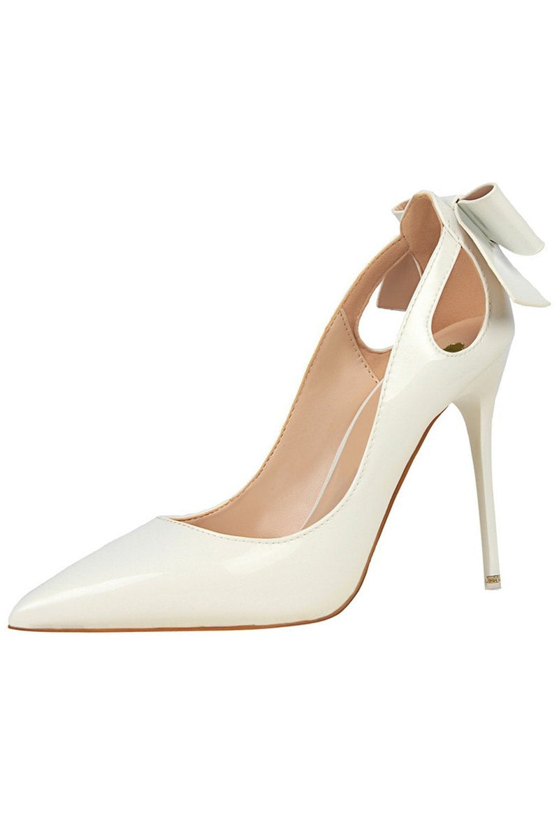 Load image into Gallery viewer, White Pump Prom Heels with Bowkont