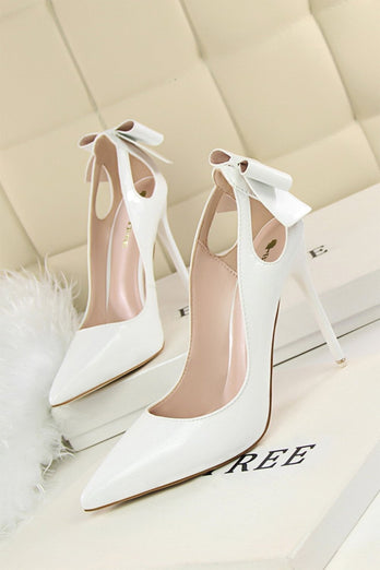 White Pump Prom Heels with Bowkont